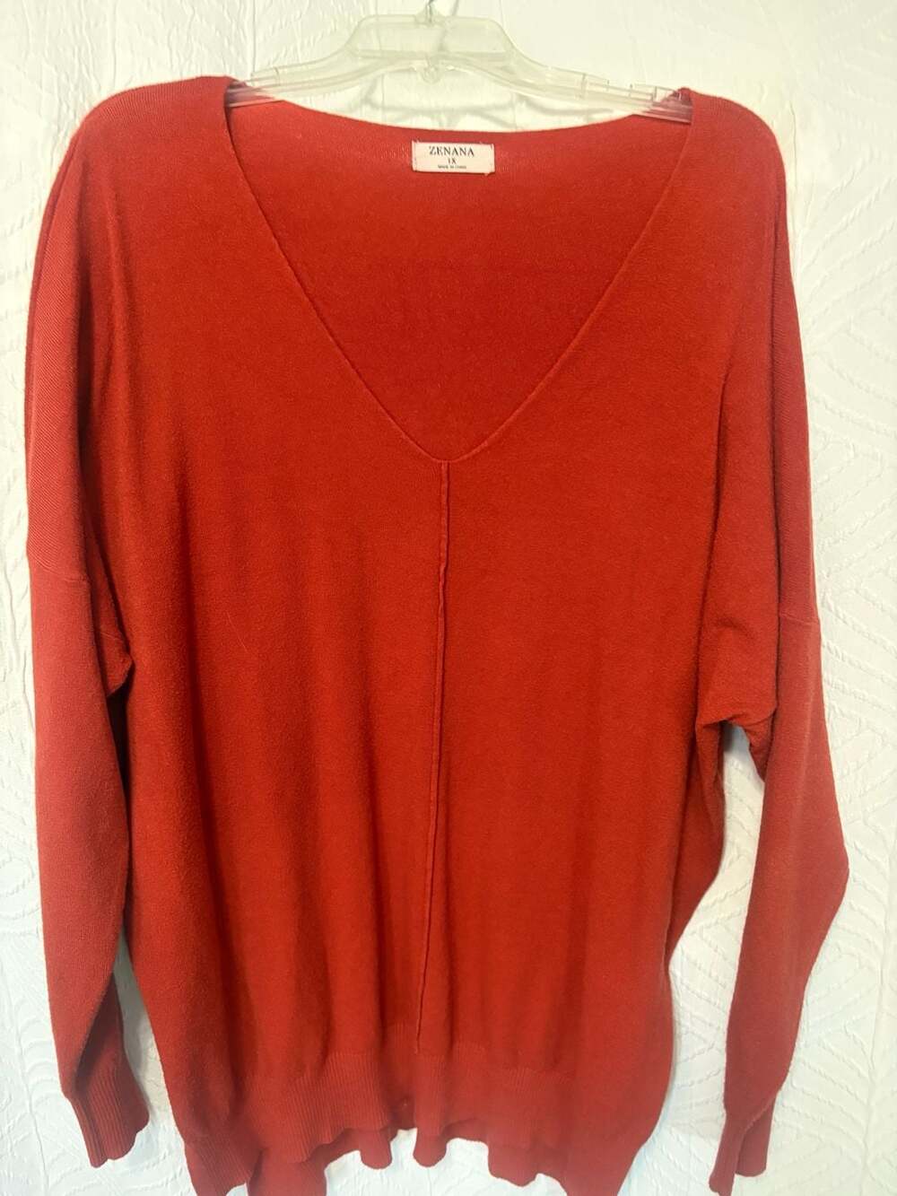 Zenana Red Orange V-Neck Oversized Tunic Sweater Plus Size 1X